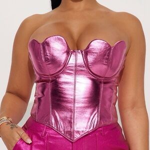 Fashion Nova Metallic Pink Bustier Top